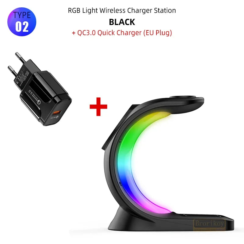 15W 4 in 1 RGB Light Magnetic Wireless Charger Stand For iPhone 14 13 12 Airpod Pro Apple Watch 8 7 6 Fast Charging Dock Station