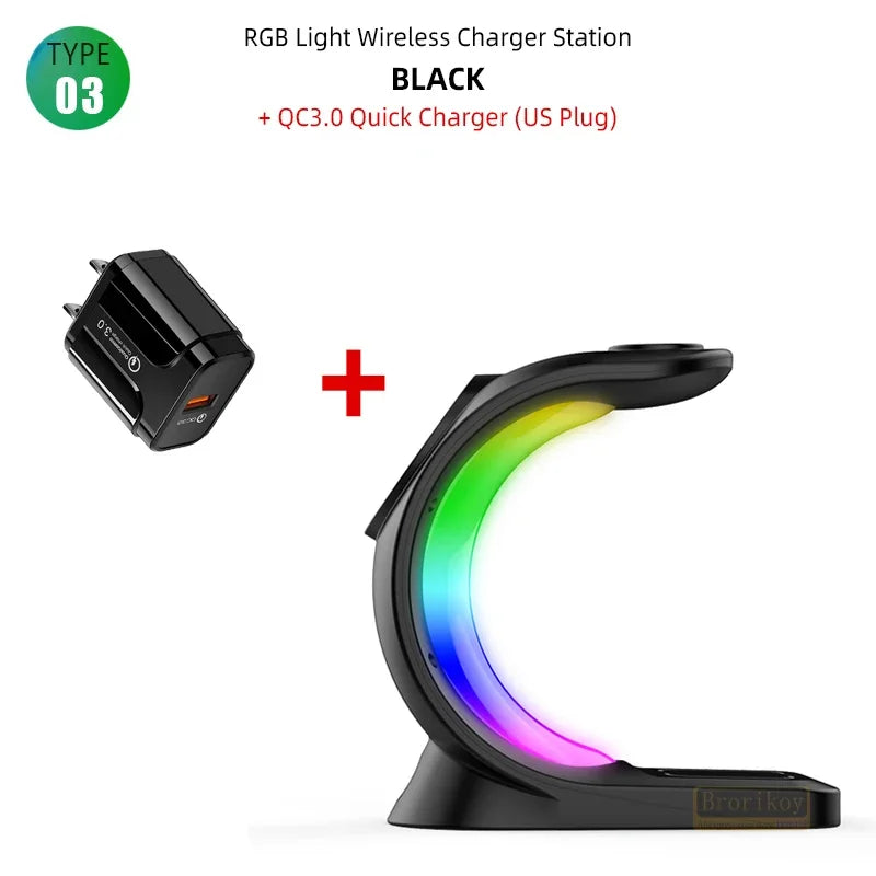 15W 4 in 1 RGB Light Magnetic Wireless Charger Stand For iPhone 14 13 12 Airpod Pro Apple Watch 8 7 6 Fast Charging Dock Station