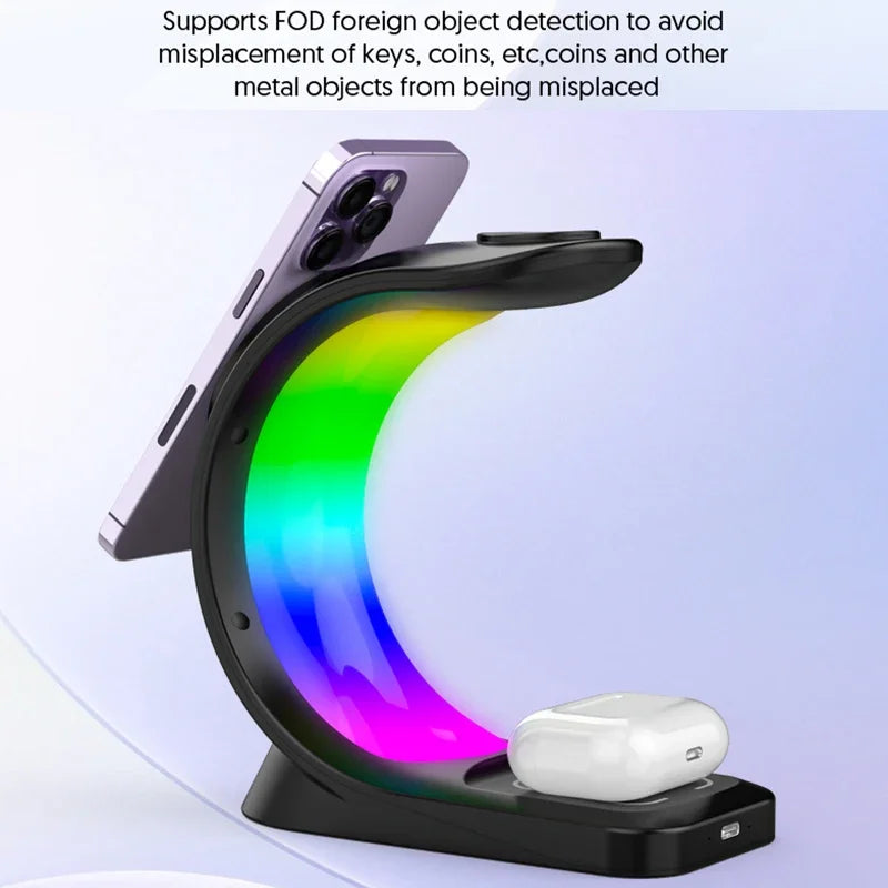 15W 4 in 1 RGB Light Magnetic Wireless Charger Stand For iPhone 14 13 12 Airpod Pro Apple Watch 8 7 6 Fast Charging Dock Station