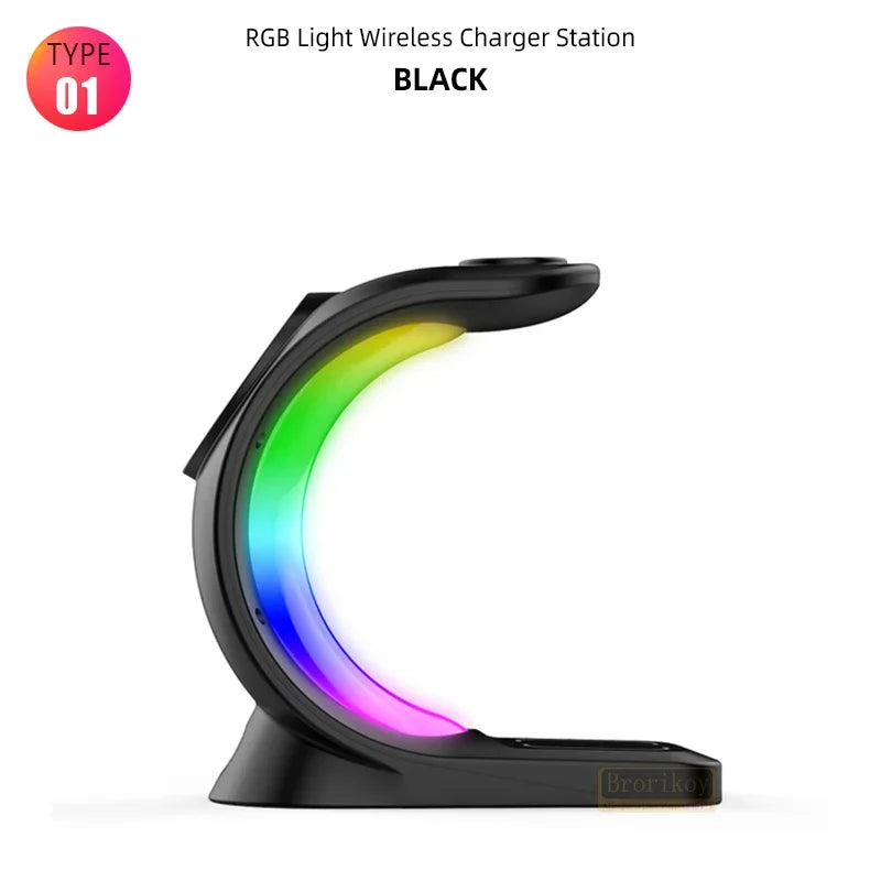 15W 4 in 1 RGB Light Magnetic Wireless Charger Stand For iPhone 14 13 12 Airpod Pro Apple Watch 8 7 6 Fast Charging Dock Station